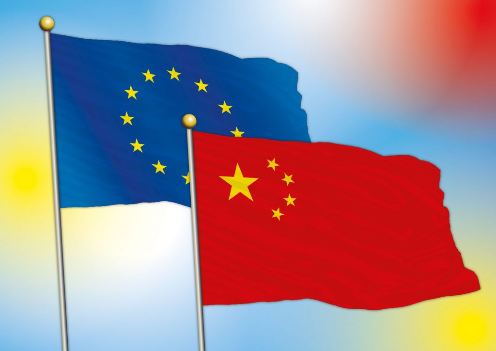 European Union and Chinese Flags